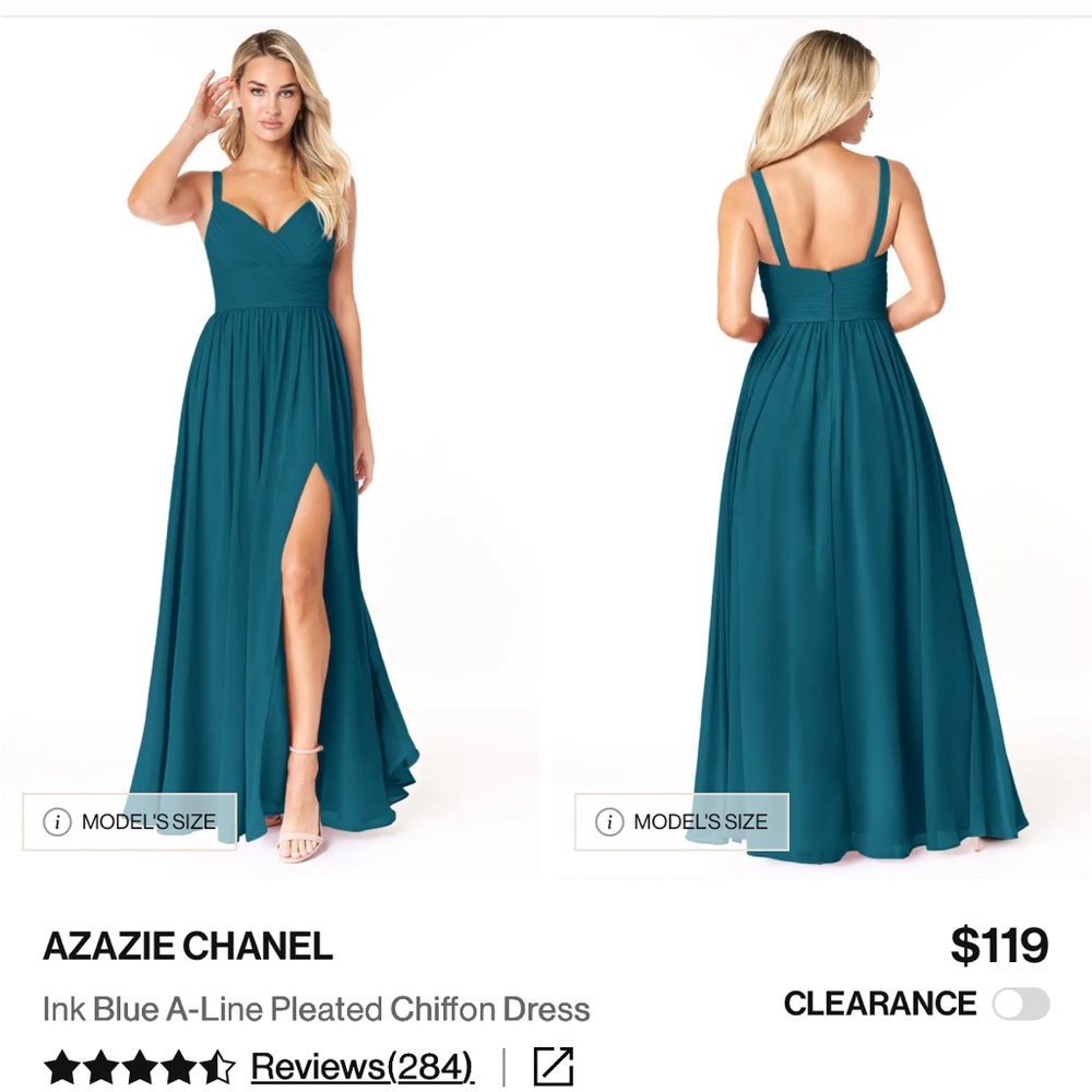 Azazie Chanel Chiffon Bridesmaid Dress with leg slit - ink Blue - Size 4